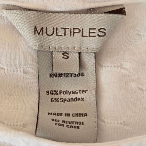 Multiples Womens Geometric Jacquard Side Button Short Sleeve Top White Small - Picture 2 of 10